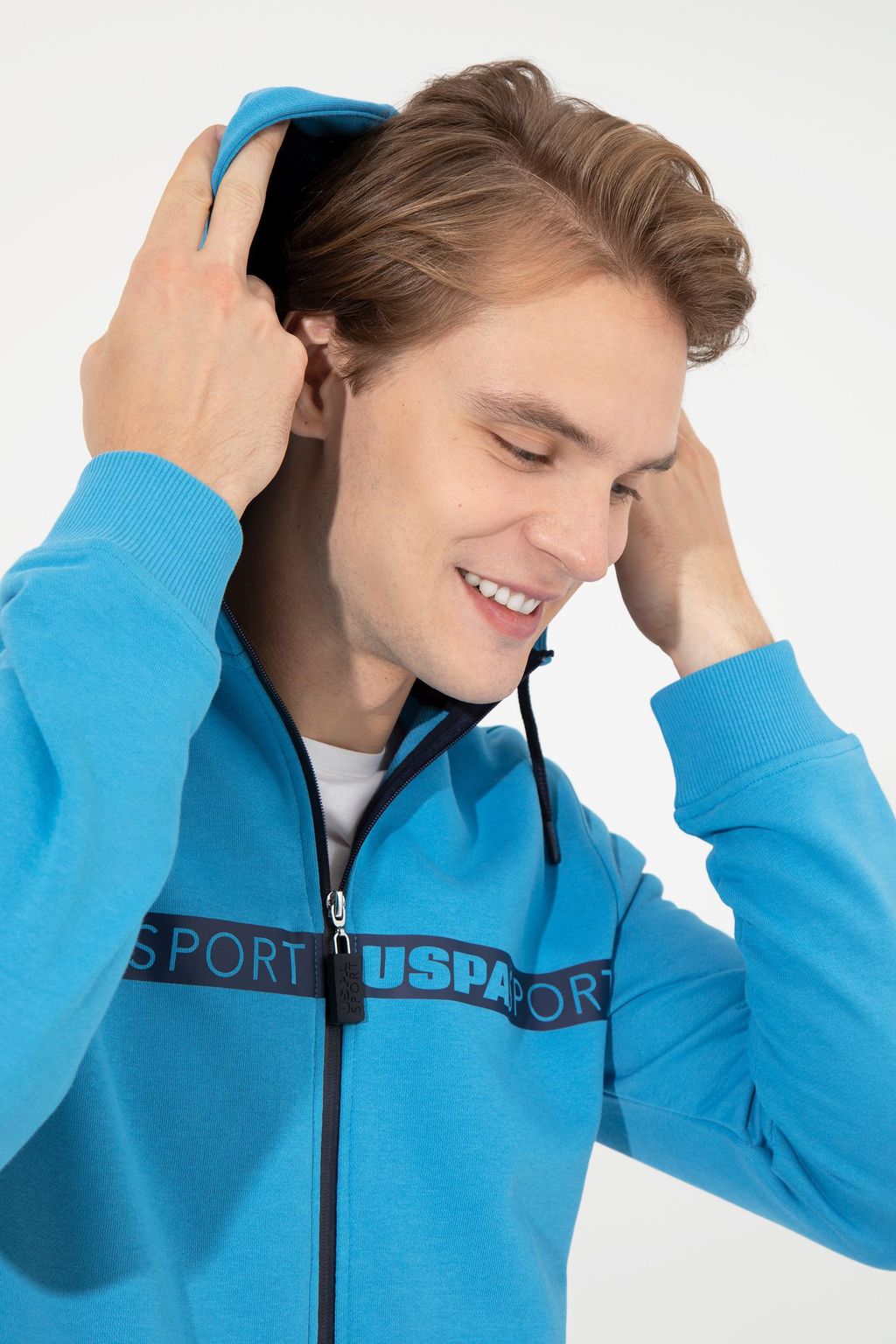 U. S. Polo Assn Мужской вязаный кардиган кобальтового цвета с капюшоном - U.s. polo assn фото 2