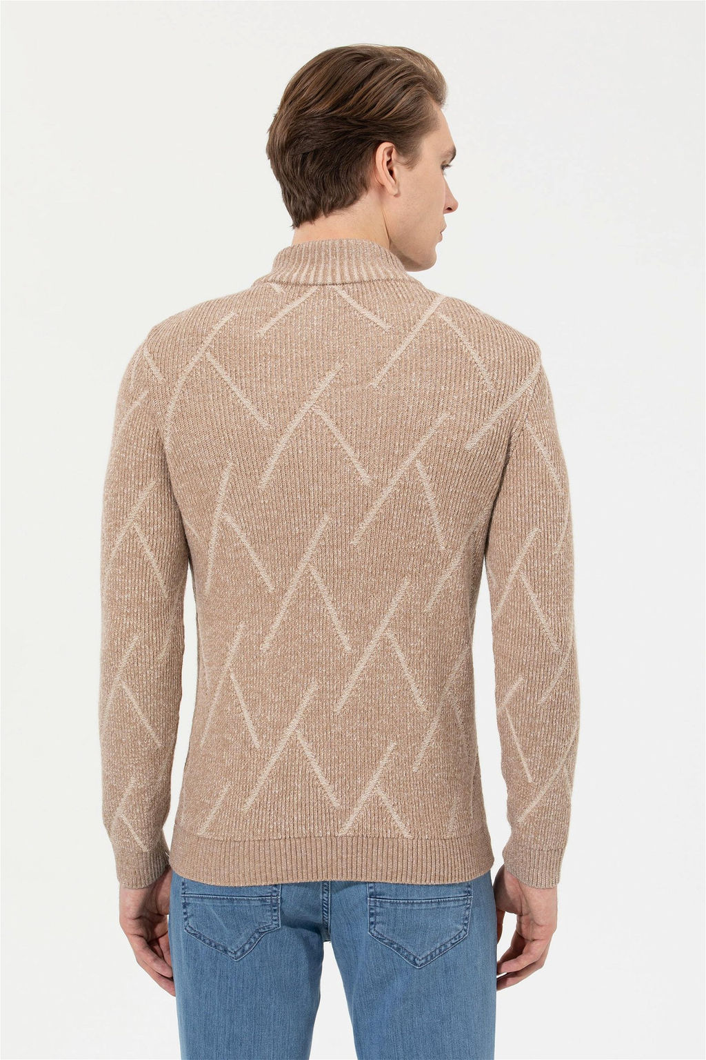 U. S. Polo Assn Мужской светло-коричневый меланжевый трикотажный свитер с высоким воротником - U.s. polo assn фото 11