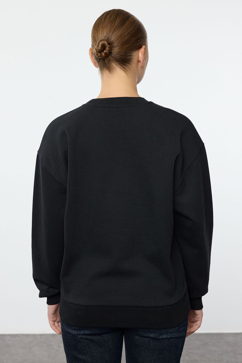 Siyah Animal Nak?sl? Regular/Normal Kal?p Kal?n Ici Polarl? Orme Sweatshirt TWOAW24SW00196