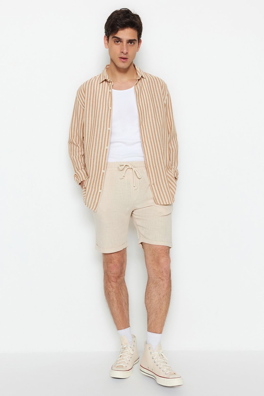TRENDYOL MAN Ekru Regular Fit Keten Gorunumlu Sort TMNSS23SR00030 - Trendyolmilla фото 22