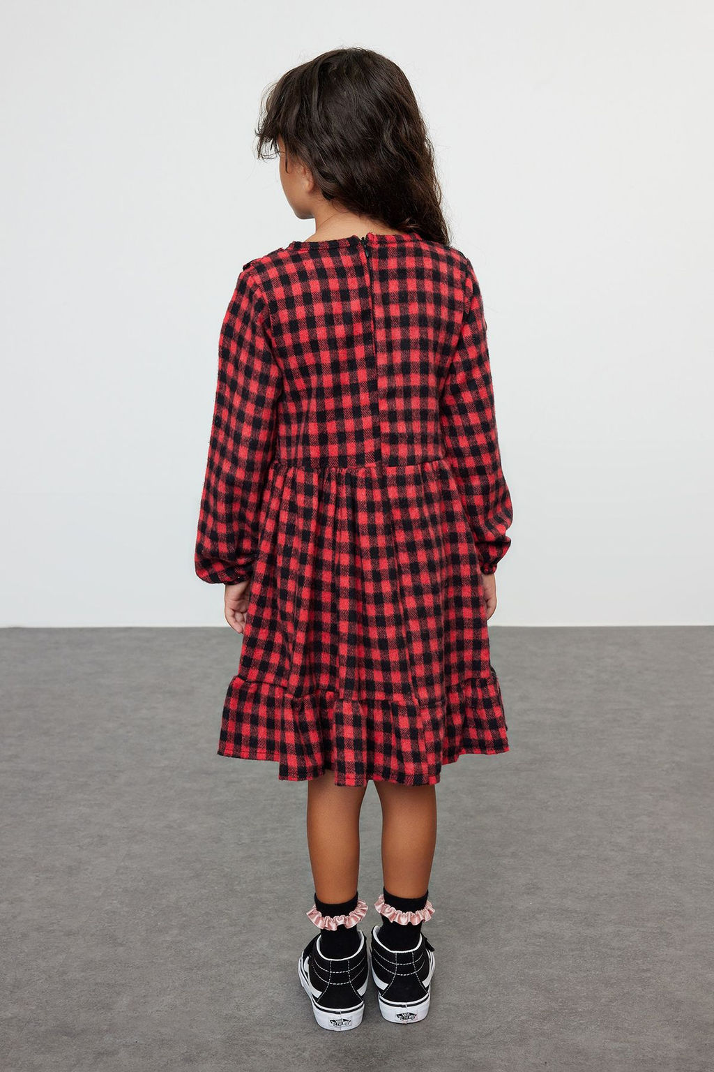 K?rm?z? K?z Cocuk Ekose / Kareli Regular Dokuma Elbise TKDAW25EL00004 - Trendyolmilla фото 4