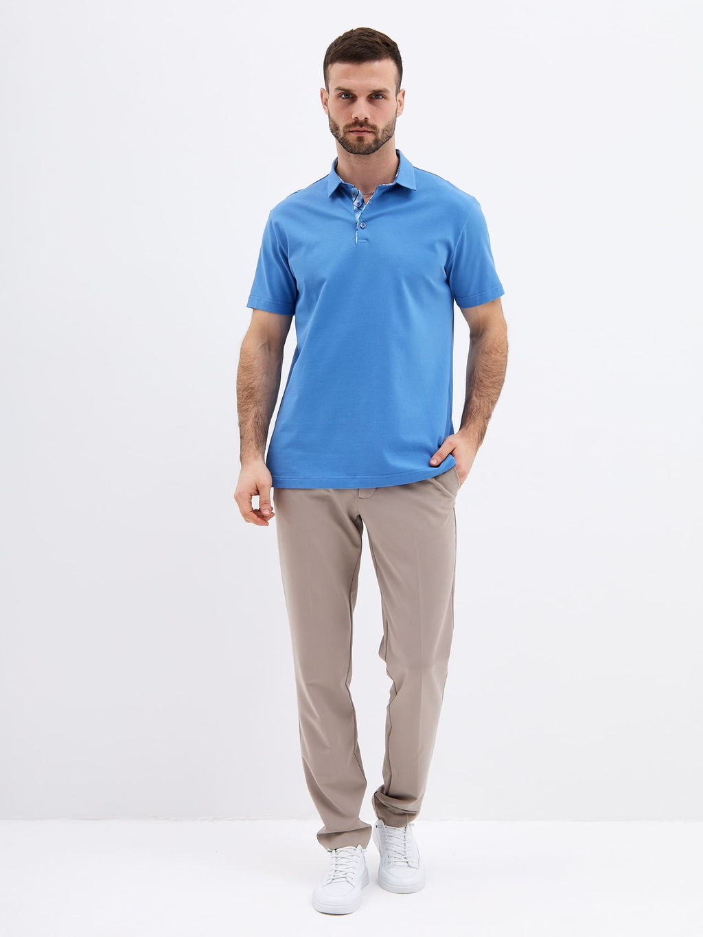 Джемпер мужской с воротником поло короткий рукав GREG G144-PO1246T-SAS5047 (джинс)