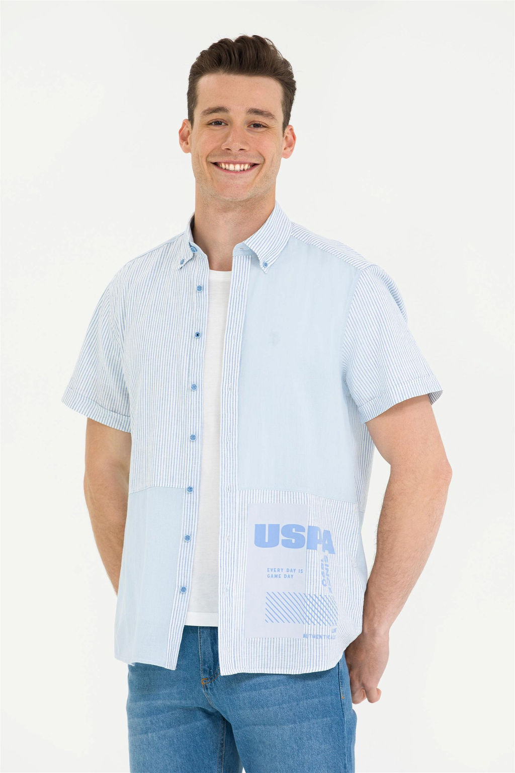 U. S. Polo Assn / Мужская синяя рубашка с коротким рукавом - U.s. polo assn фото 8