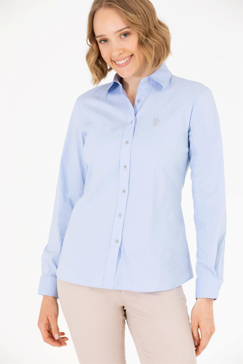 U. S. Polo Assn Женская голубая базовая рубашка с длинным рукавом - U.s. polo assn фото 11