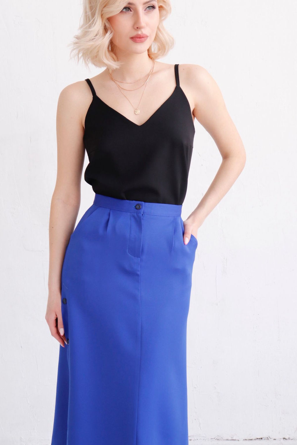 7964 Юбка со шлицами в цвете кобальт - Martichelli фото 4