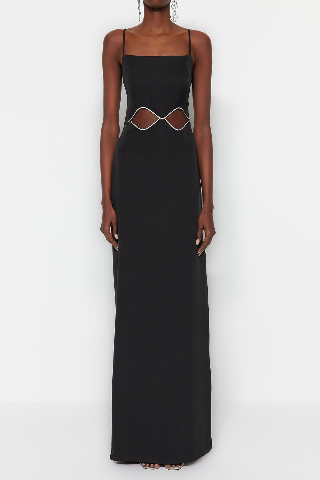 Siyah Dokuma Pencere/Cut Out Detayl? Uzun Gece Abiye Elbise TPRSS23AE00028 - Trendyolmilla фото 4