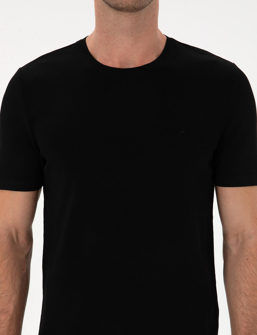 Siyah Slim Fit Bisiklet Yaka Triko T-shirt