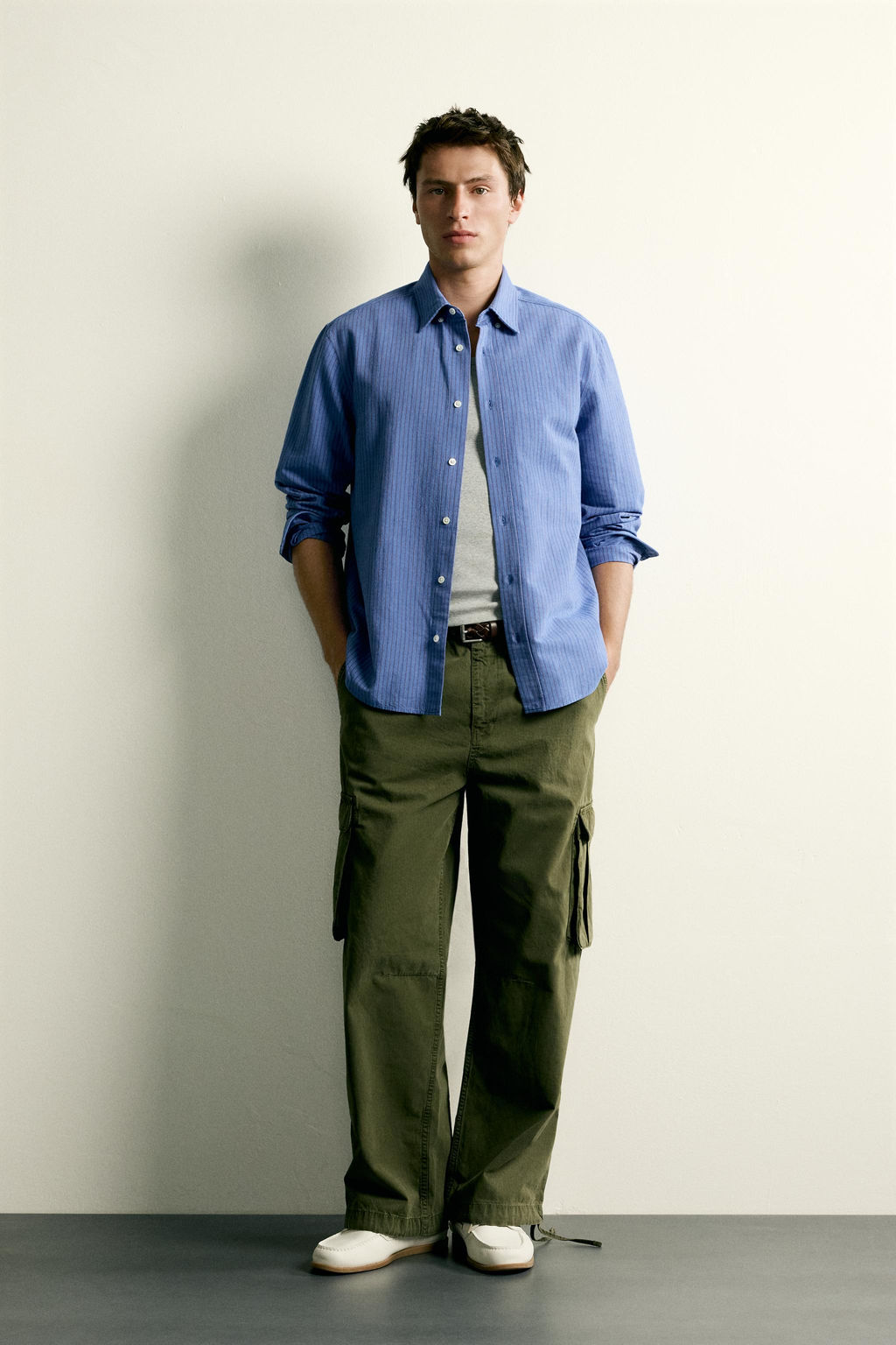 CAMISA RELAXED FIT RAYAS / Azul?n