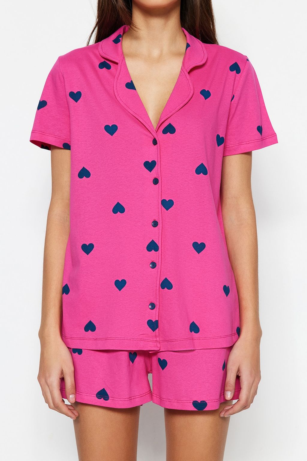 Trendyolmilla Ekru-Cok Renkli %100 Pamuklu Kalpli Sortlu Orme Pijama Tak?m? THMSS21PT0756 фото 25