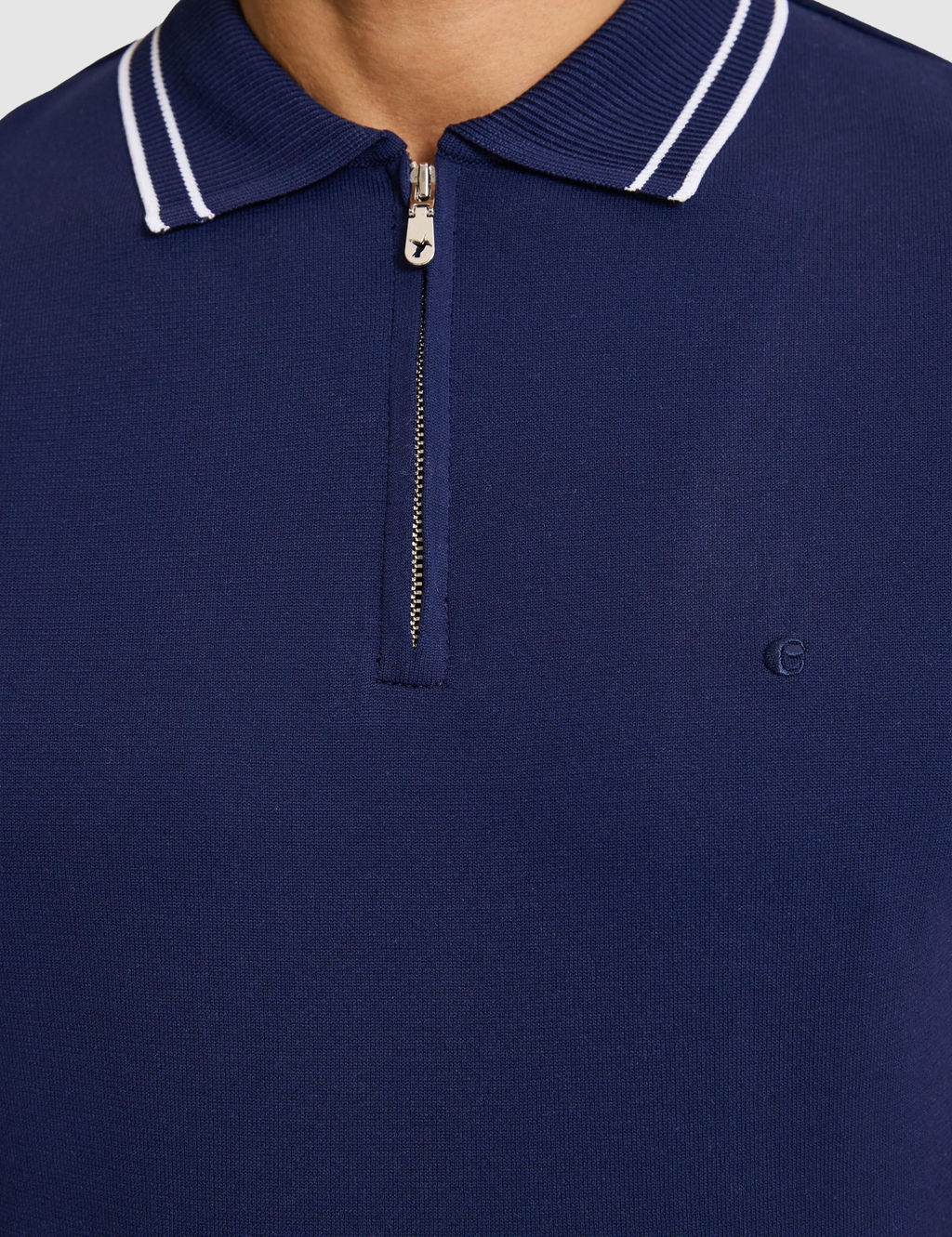 Lacivert Slim Fit Fermuarl_ Polo Yaka Triko T-shirt