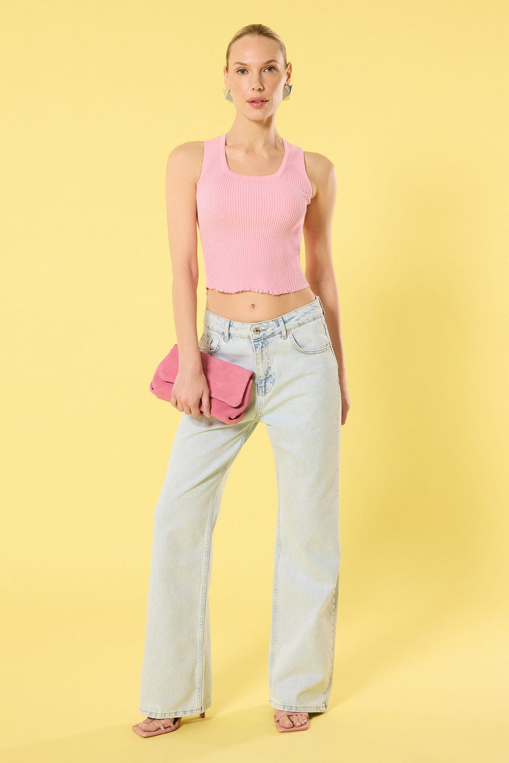 Pembe Kare Yaka Bluz-Etek Ince Bluz TWOSS25BZ00297 - Trendyolmilla фото 3