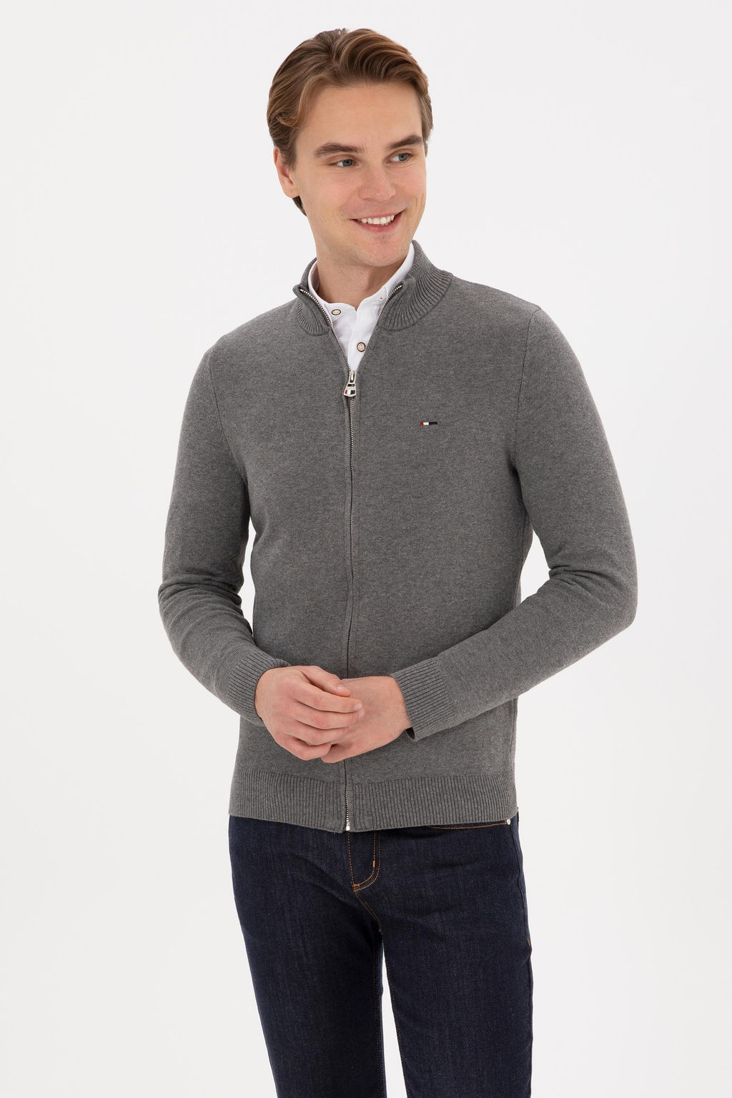 Erkek Slim Fit Gri Melanj Basic Triko H_rka - U.s. polo assn фото 3