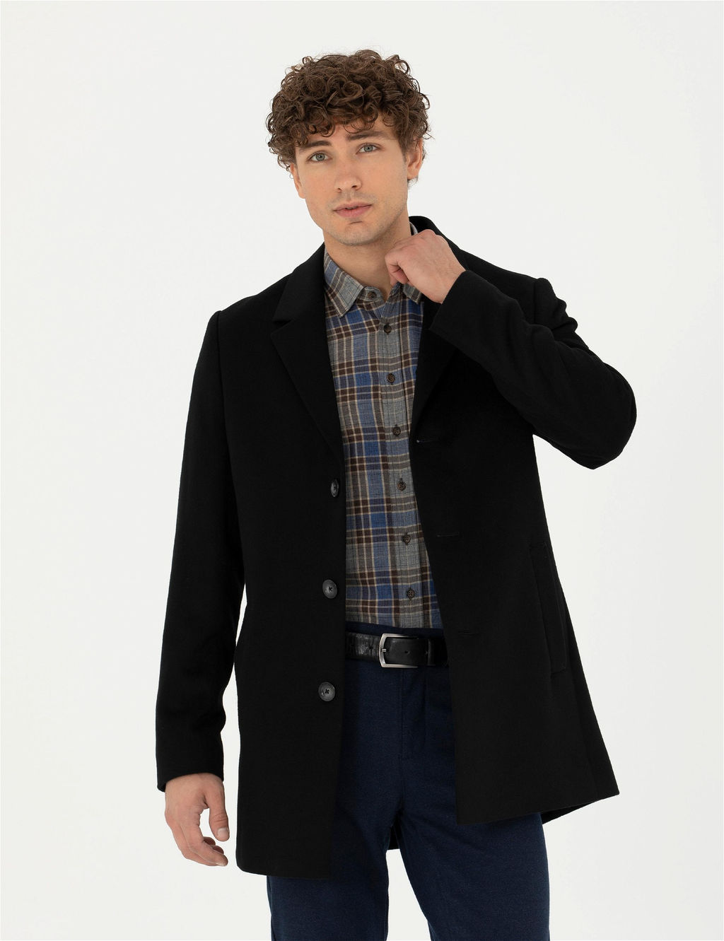 Siyah Y_n Kar___ml_ Ekstra Slim Fit Ka_e Kaban