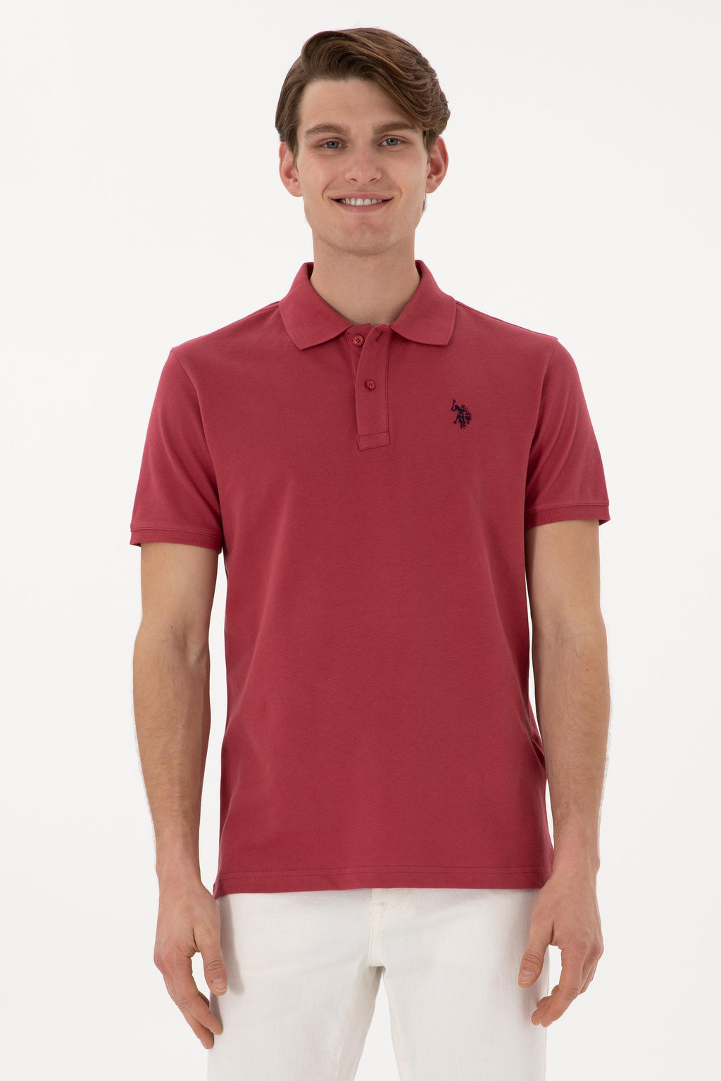 Erkek Slim Fit Polo Yaka Vi_ne Basic Ti__rt