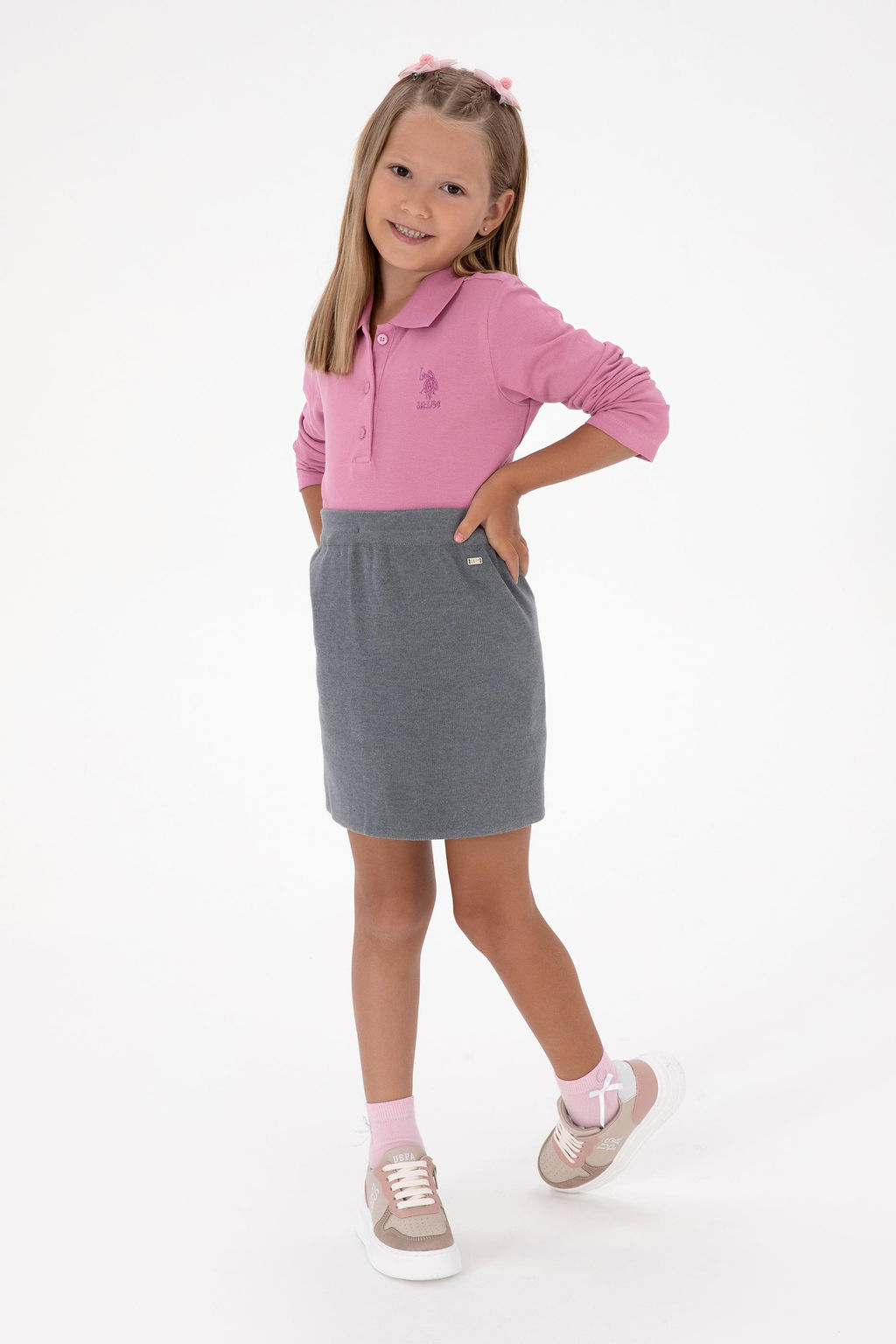 K_z _ocuk Pembe Polo Yaka Basic Sweatshirt Sepette S_rpriz _ndirim - U.s. polo assn фото 3