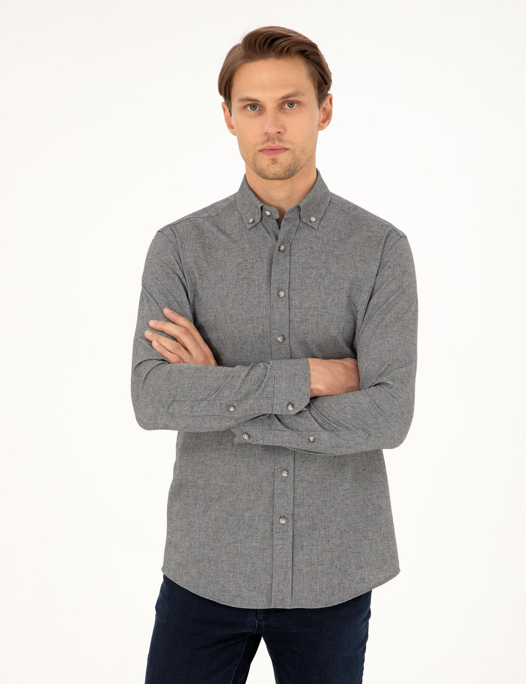 Gri Slim Fit Uzun Kollu G_mlek