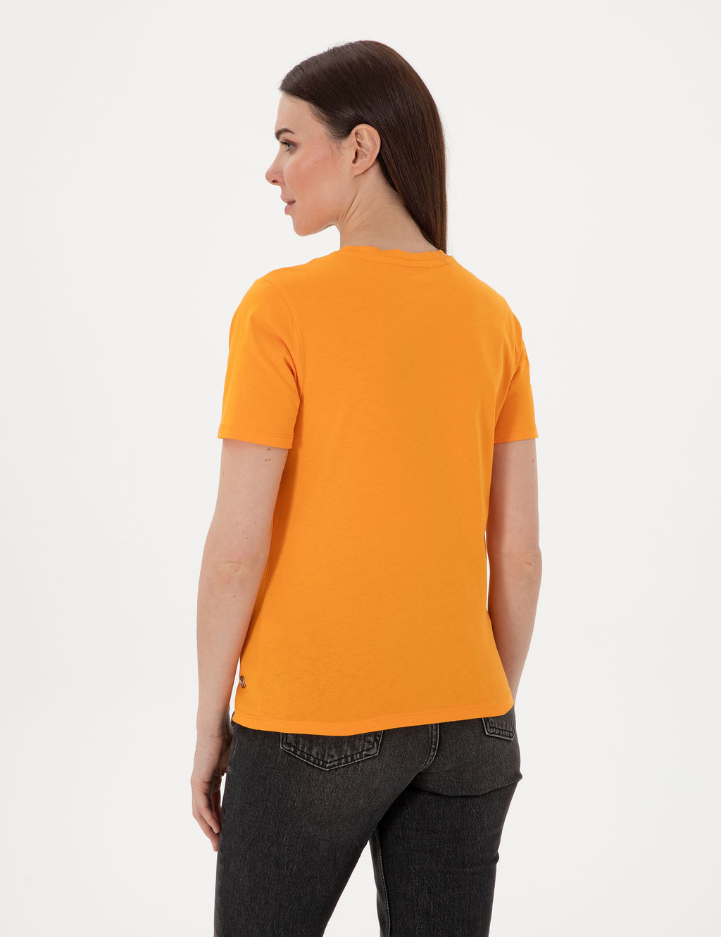 Turuncu Regular Fit Bisiklet Yaka Basic Ti__rt