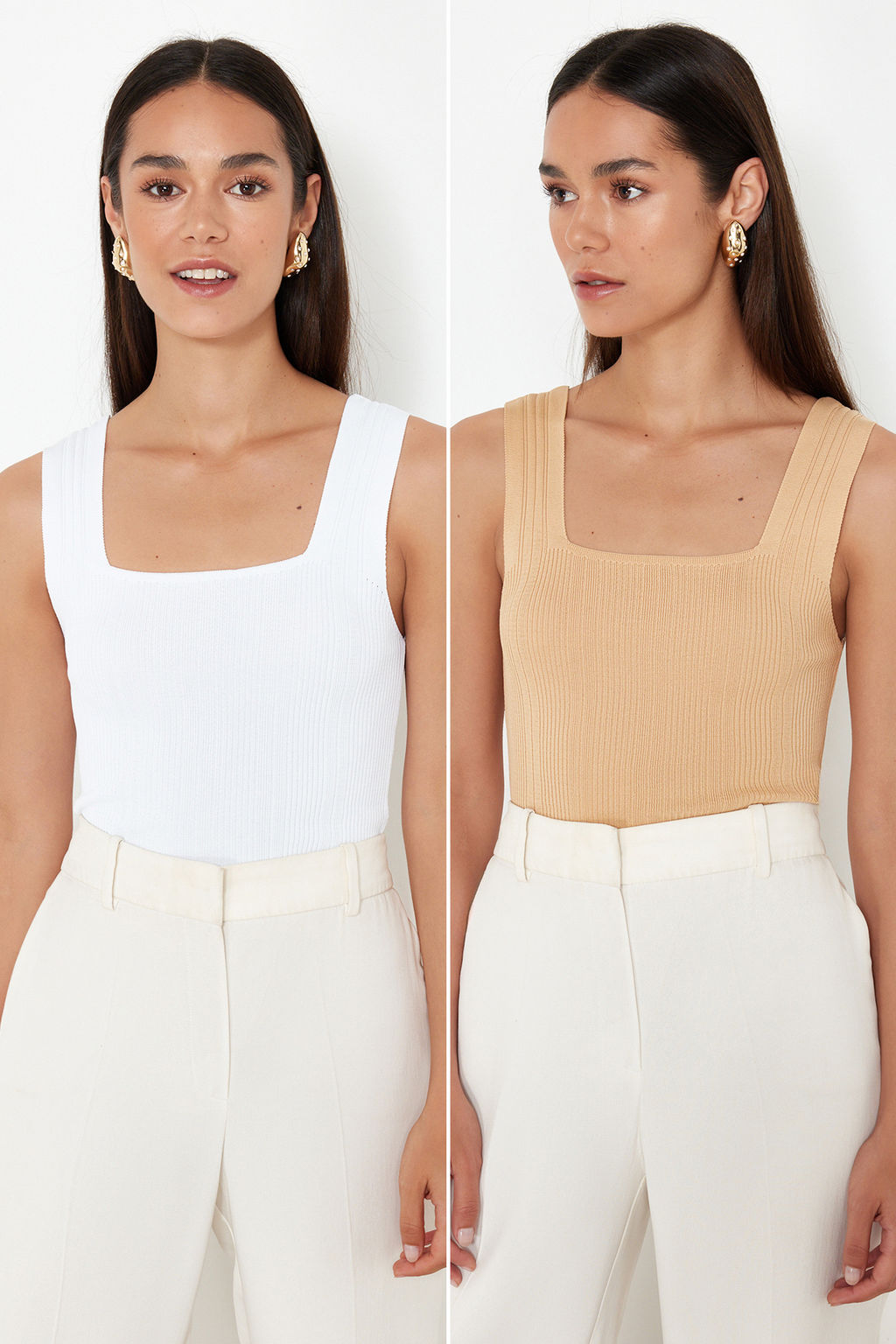 Camel-Ekru Basic Ikili Paket Top Ince Bluz TWOSS24BZ00623