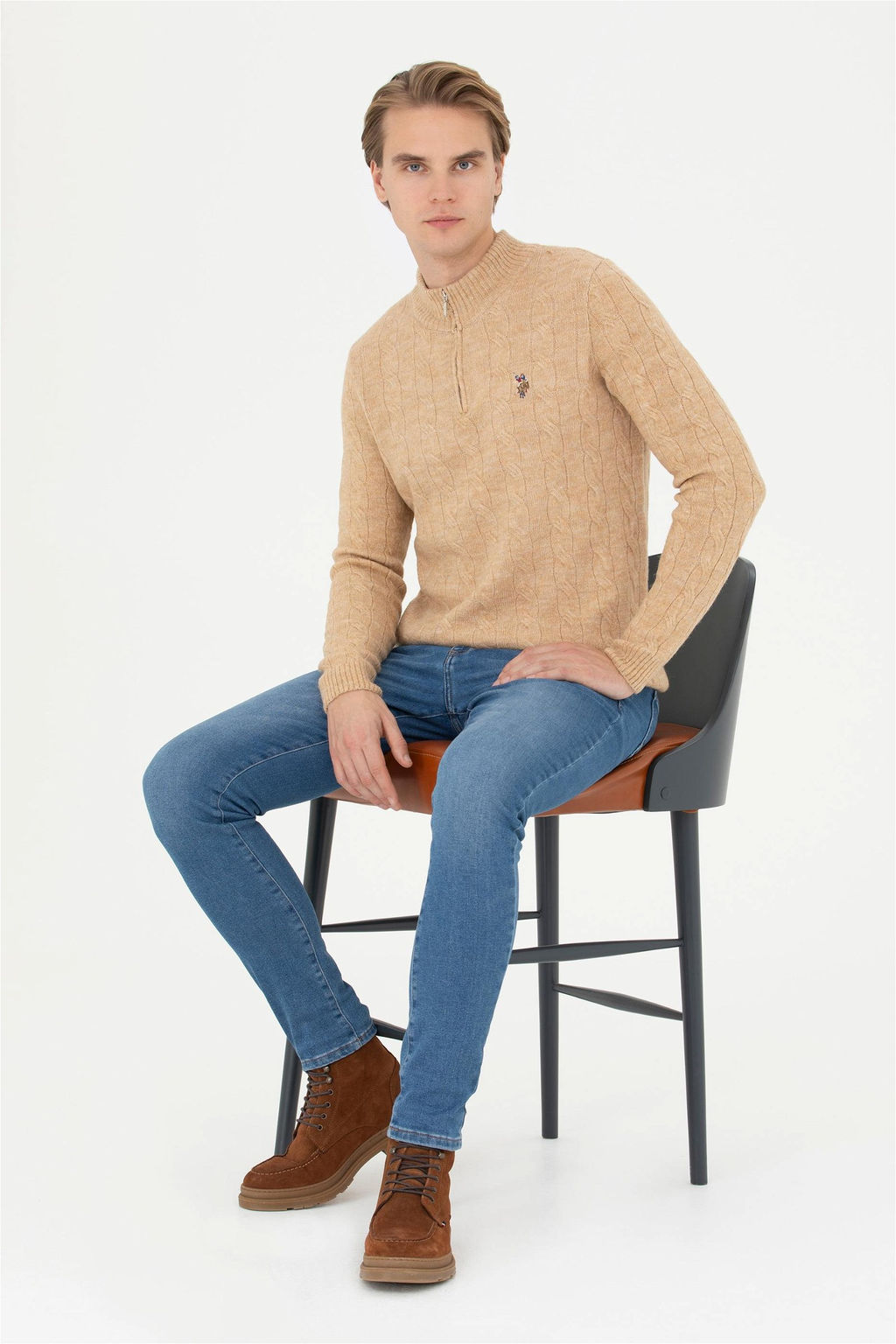Мужской свитер песочного меланжа - U.s. polo assn фото 4