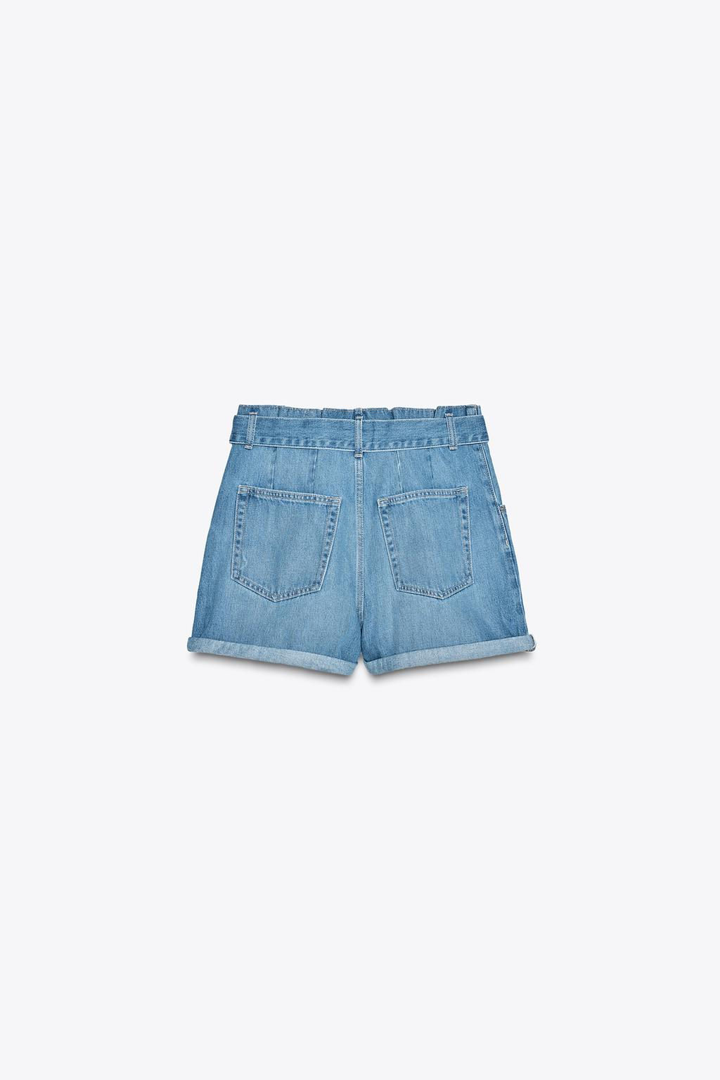 HIGH-WAIST TRF PAPER BAG DENIM BERMUDA SHORTS - Zara фото 4