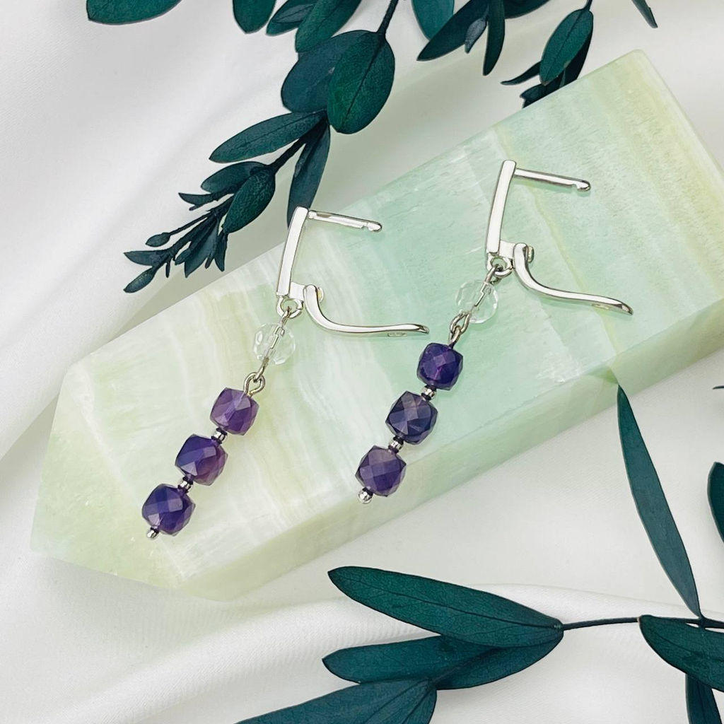 Серьги длинные из Аметиста и Горного Хрусталя
