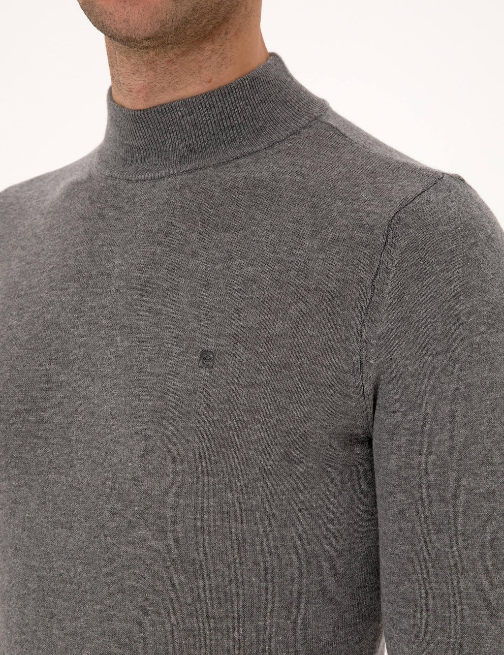 Gri Melanj Slim Fit Yar_m Bal_k__ Yaka Basic Triko Kazak - Pierre cardin фото 7
