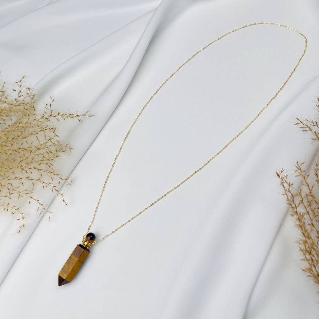 Кулон "Флакон" на цепочке из Тигрового глаза