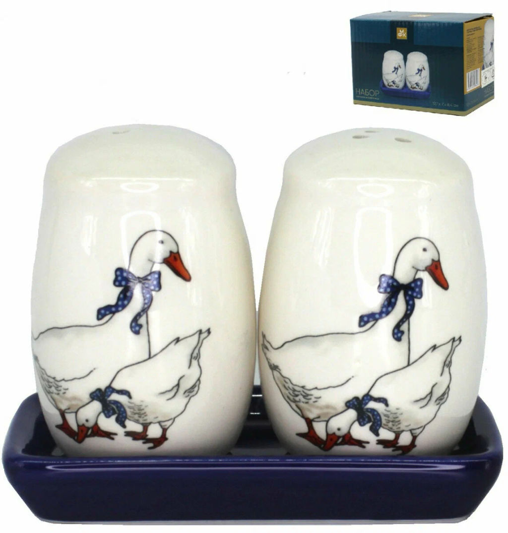 Набор солонка и перечница ГУСИ с подставкой в подарочной упаковке арт.MFK07943 /МФК/  фото 5