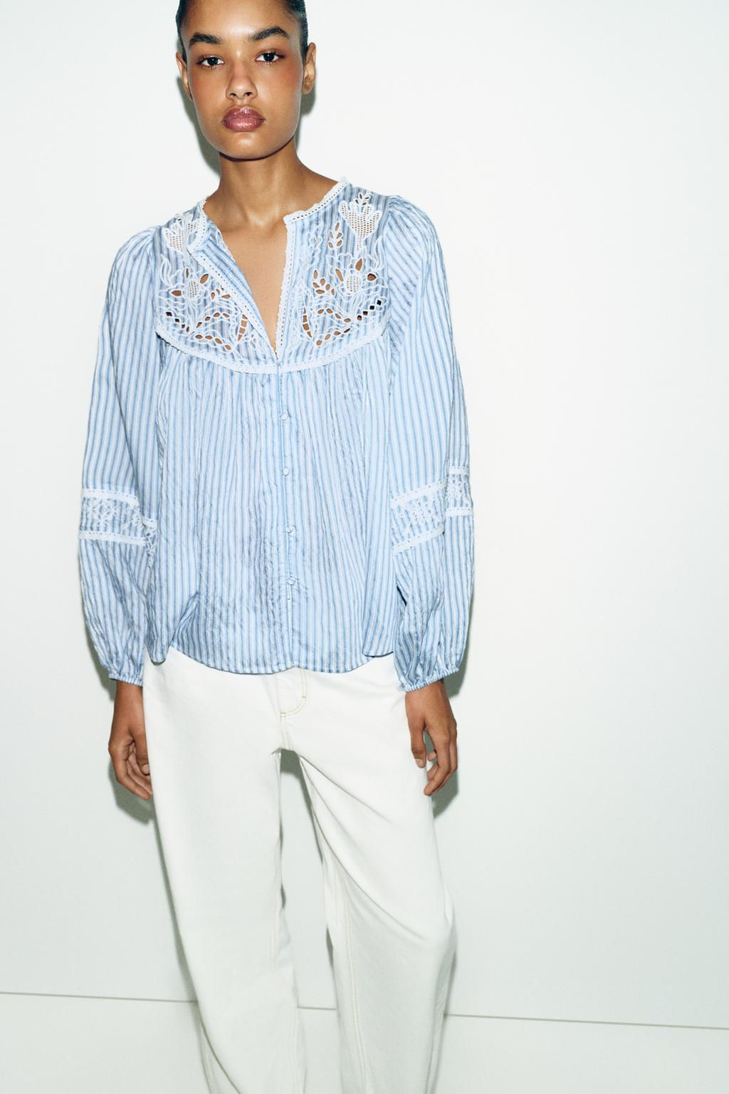 EMBROIDERED STRIPED BLOUSE - Zara фото 4