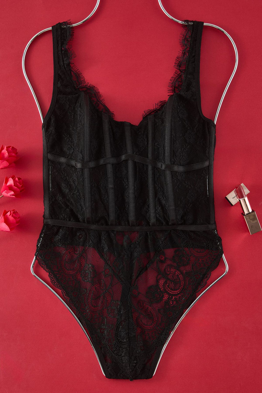 Siyah Dantel Balen Detayl? Kaps?z C?tc?tl? Orme Body THMSS25BD00001