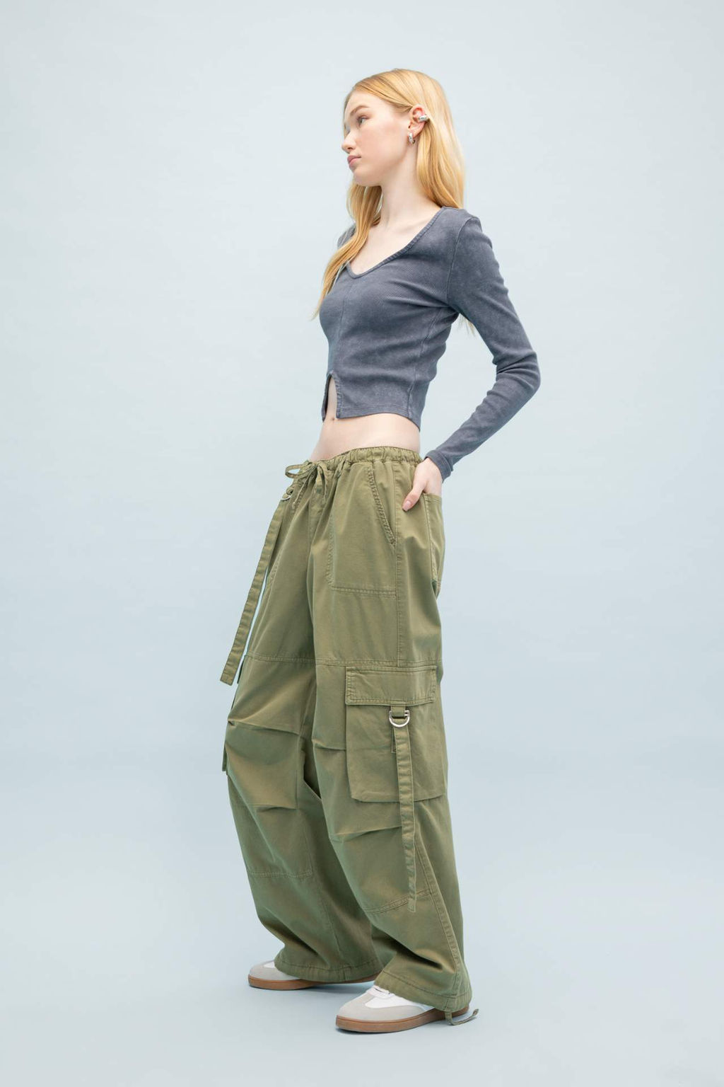 Coool Wide Leg Genis Paca Normal Bel Pantolon Gabardin Basic Duz Bagc?kl? Kargo Cepli - Defacto фото 4