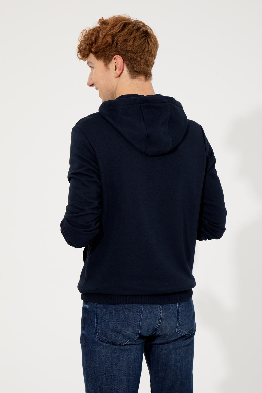 Erkek Lacivert Kap__onlu Basic Sweatshirt