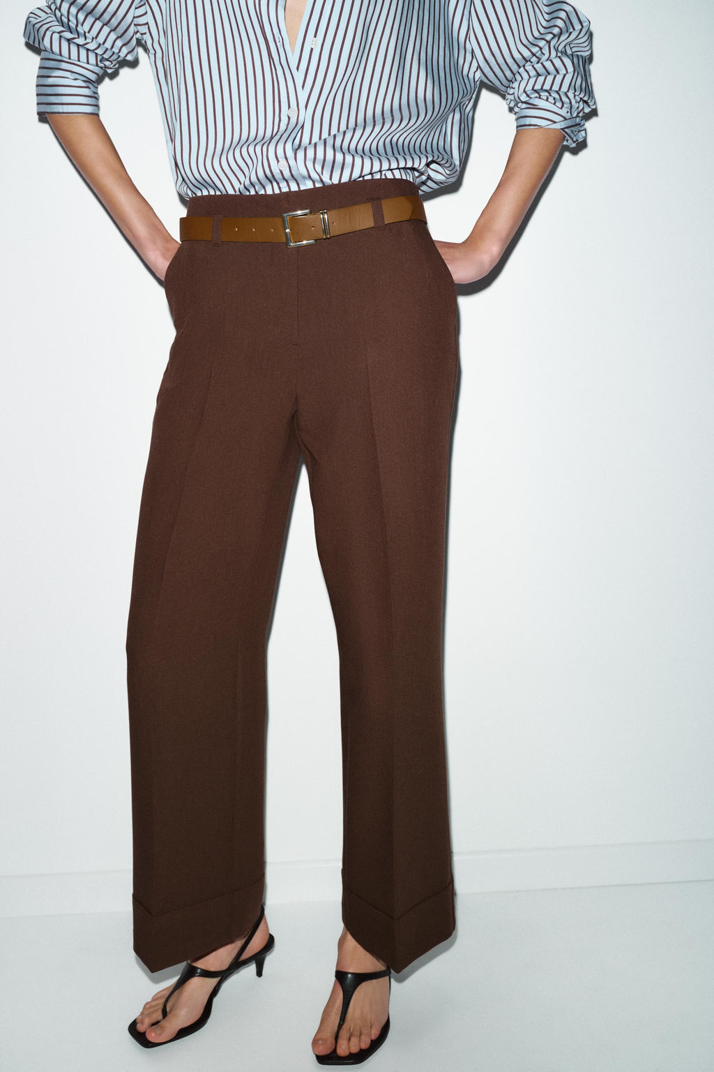 TROUSERS WITH TURN-UP CUFFS AND BELT - Zara фото 9