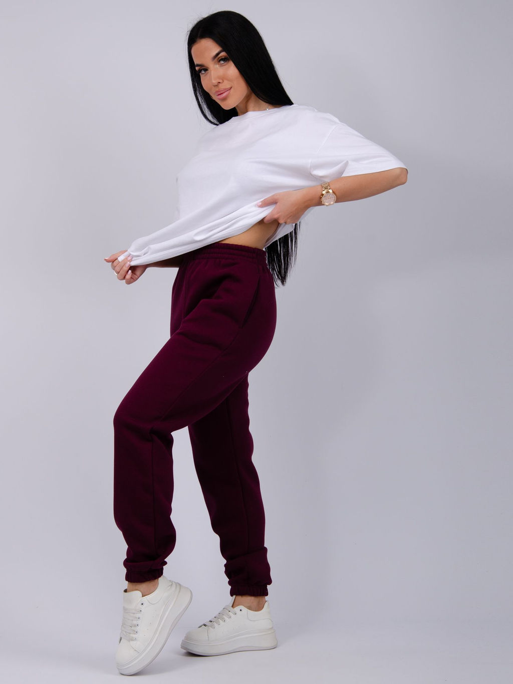 Джоггеры Мистерия 5, футер 3-х нитка начес - Малина фото 67