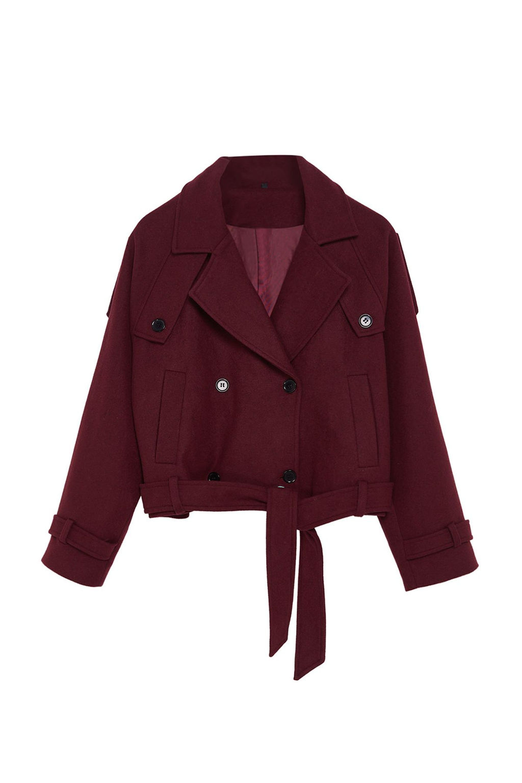 Bordo Yumusak Dokulu Mevsimlik K?sa Oversize Kase Ceket Kaban TWOAW25KB00049