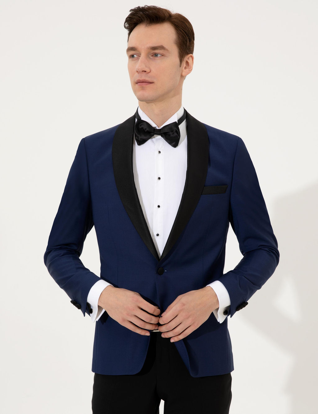 Светло-темно-синий приталенный пиджак-смокинг - Cacharel фото 3