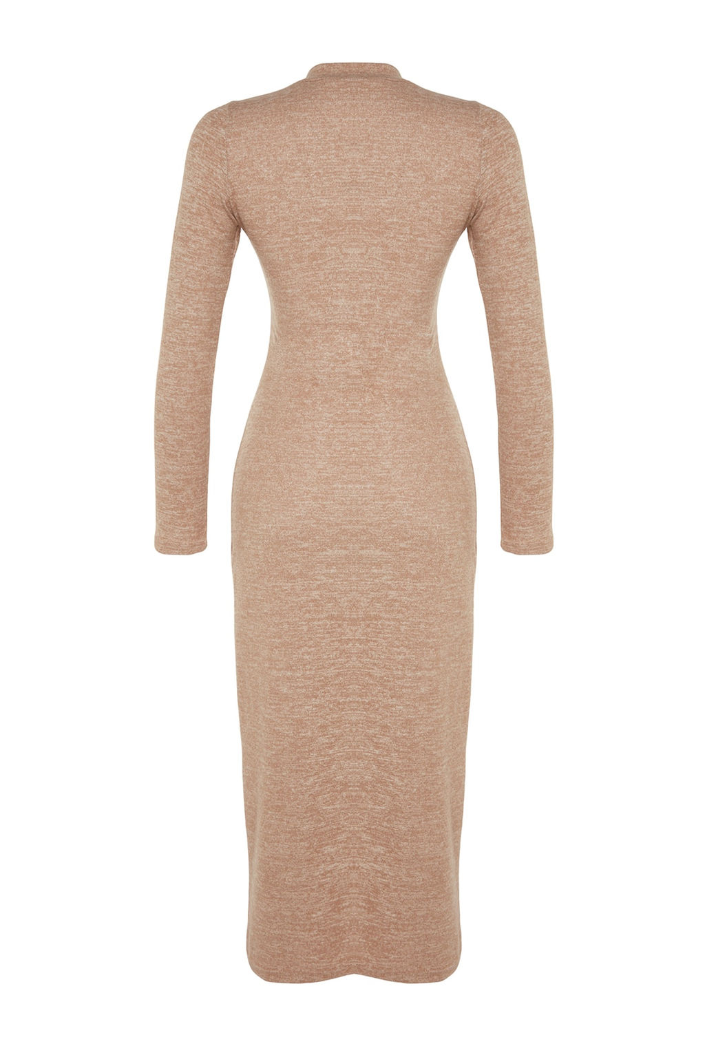 Bej Bisiklet Yaka Yumos Midi Y?rtmacl? ve Buzgu Detayl? Fitted Orme Elbise TWOAW24EL00246 - Trendyolmilla фото 7