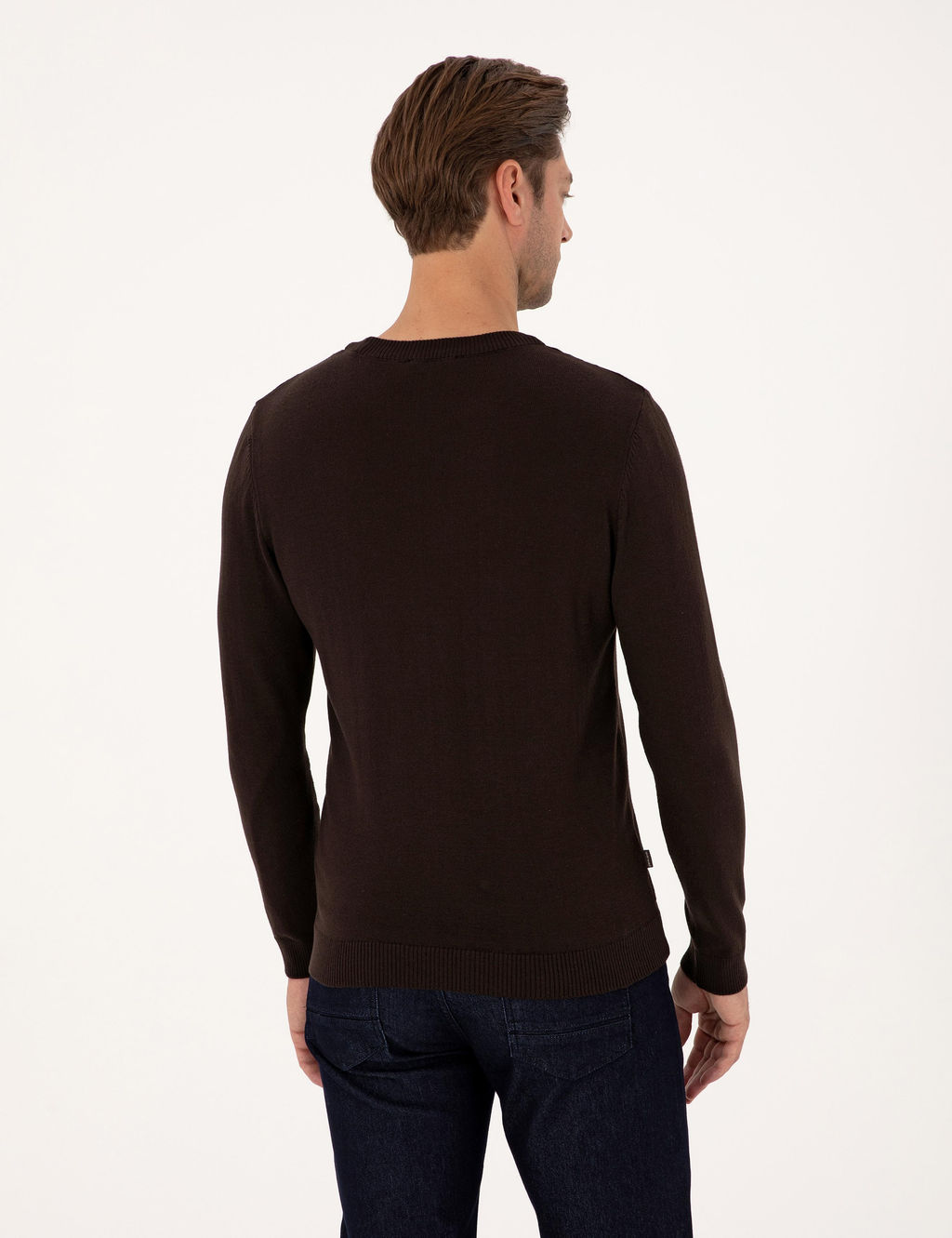 Koyu Kahverengi Slim Fit Bisiklet Yaka Basic Triko Kazak - Pierre cardin фото 5