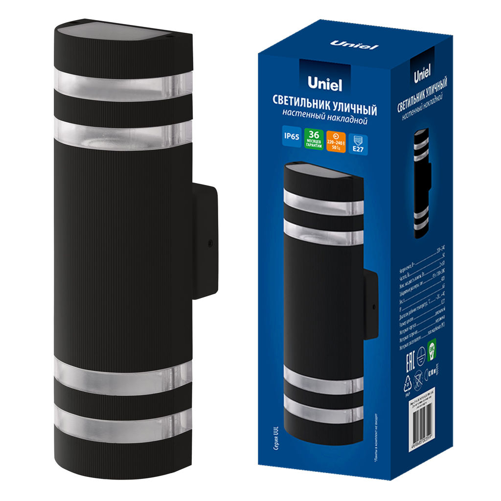 UUL-S16A 2x60W/E27 IP65 BLACK Светильник уличный, под две лампы Е27. Архитектурный накладной. Корпус черный. TM Uniel
