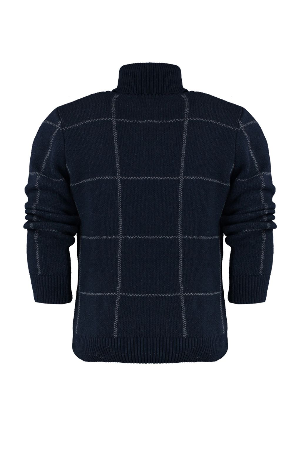 Lacivert Slim Fit Yunlu Bal?kc? Yaka Ekose Desenli Triko Kazak TMNAW21KZ0398 - Trendyolmilla фото 7