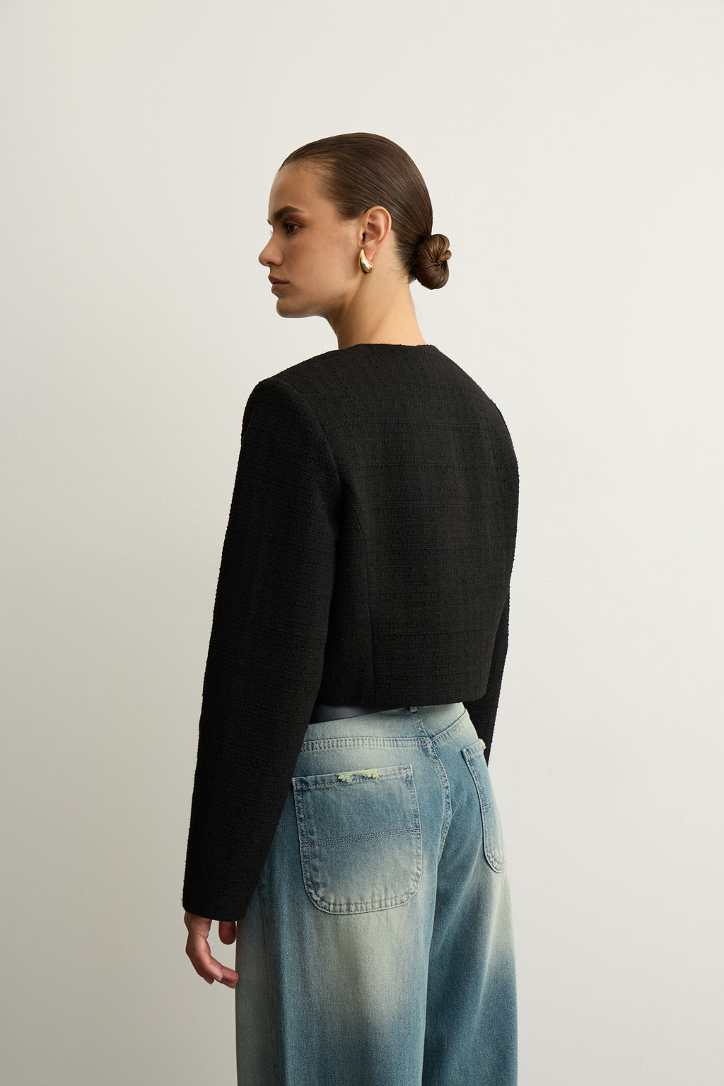 Жакет укороченный из твида с клапанами - Mollis фото 4