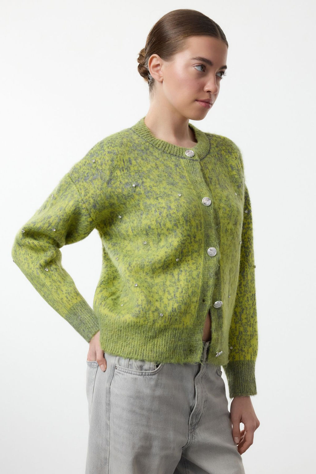 TRENDYOLMILLA Antrasit Yumusak Dokulu Desenli Ceket Gorunumlu Triko H?rka TWOAW25HI00185 фото 2