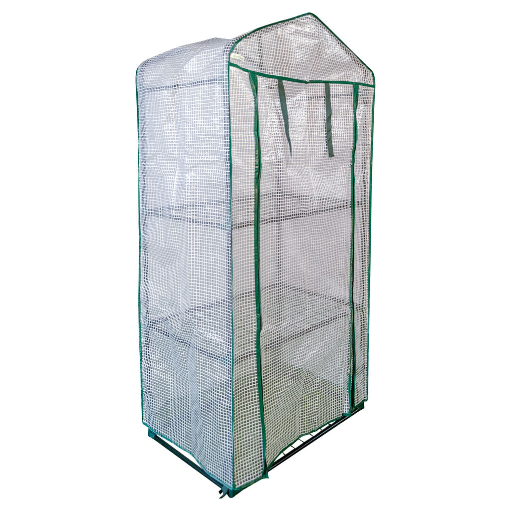 UGH-R10 H125 GREEN/WHITE Парник-стеллаж для рассады, 3 полки, 60x40x125см. Металлическая труба в ПВХ, цвет зеленый. Тент из армированного полиэтилена 135г/м2, цвет сетки белый. TM ФитоЛето