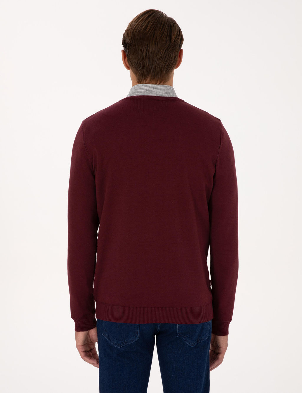 Koyu Bordo Slim Fit V Yaka Basic Triko Kazak - Pierre cardin фото 5