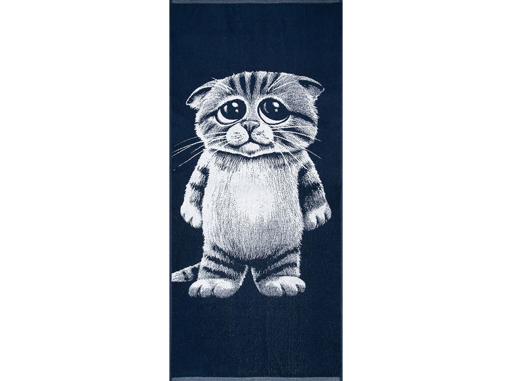 Полотенце махровое 6с102.411ж1 Кот печалька (т.синий2) 67х150см
