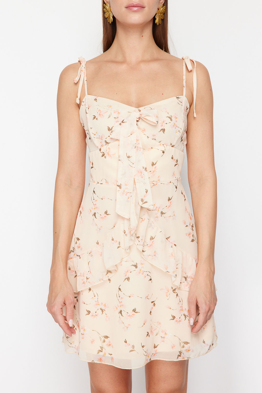 Pudra Cicekli A-line Sifon Astarl? Mini Dokuma Elbise TWOSS24EL00791 - Trendyolmilla фото 4