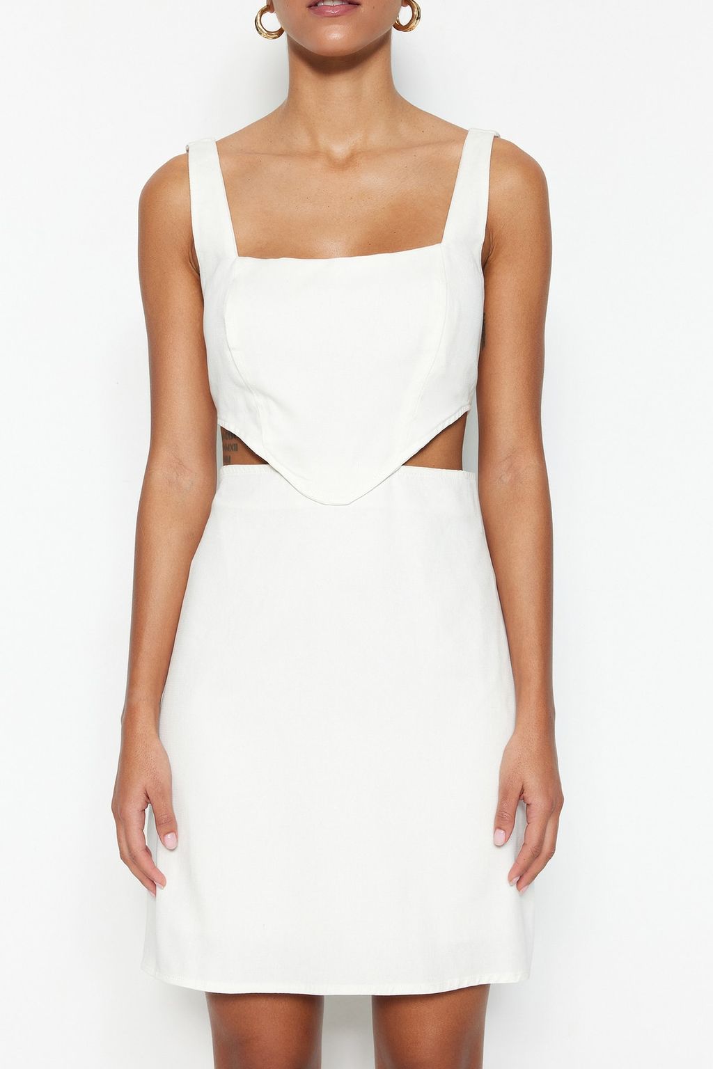 TRENDYOLMILLA Haki A-Kesim Mini Pamuklu Pencere/Cut Out Detayl? Detayl? Kare Yaka Dokuma Elbise TWOSS23EL00596  фото 4