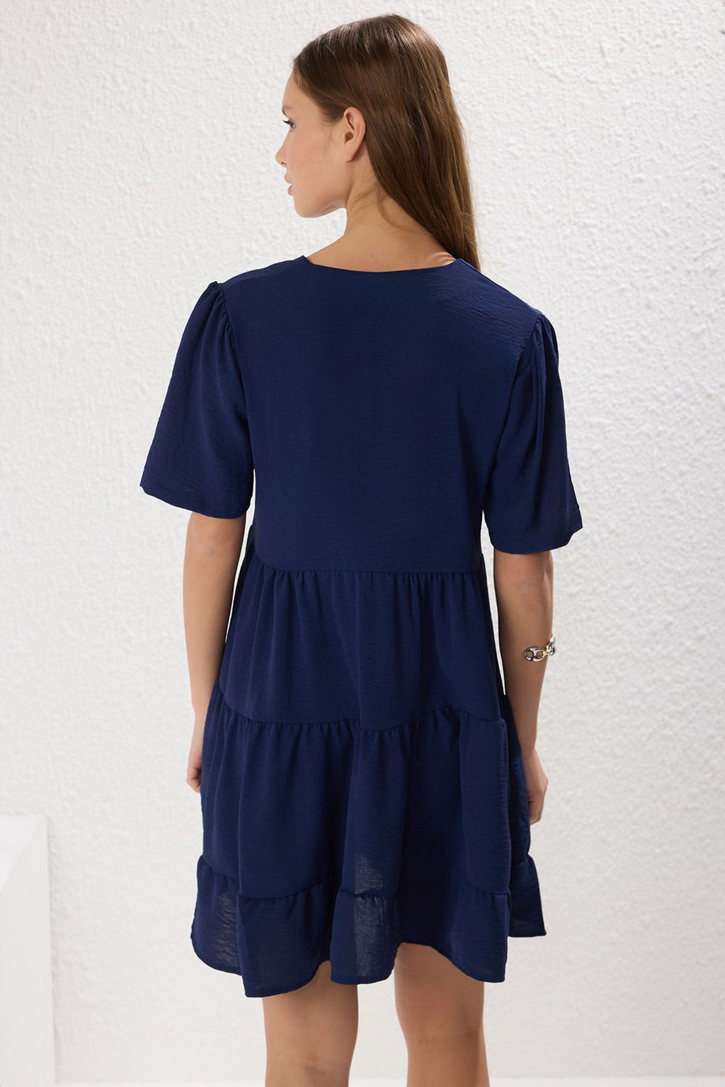 Lacivert Genis Kesim Mini Dokuma Elbise TWOSS20EL0400