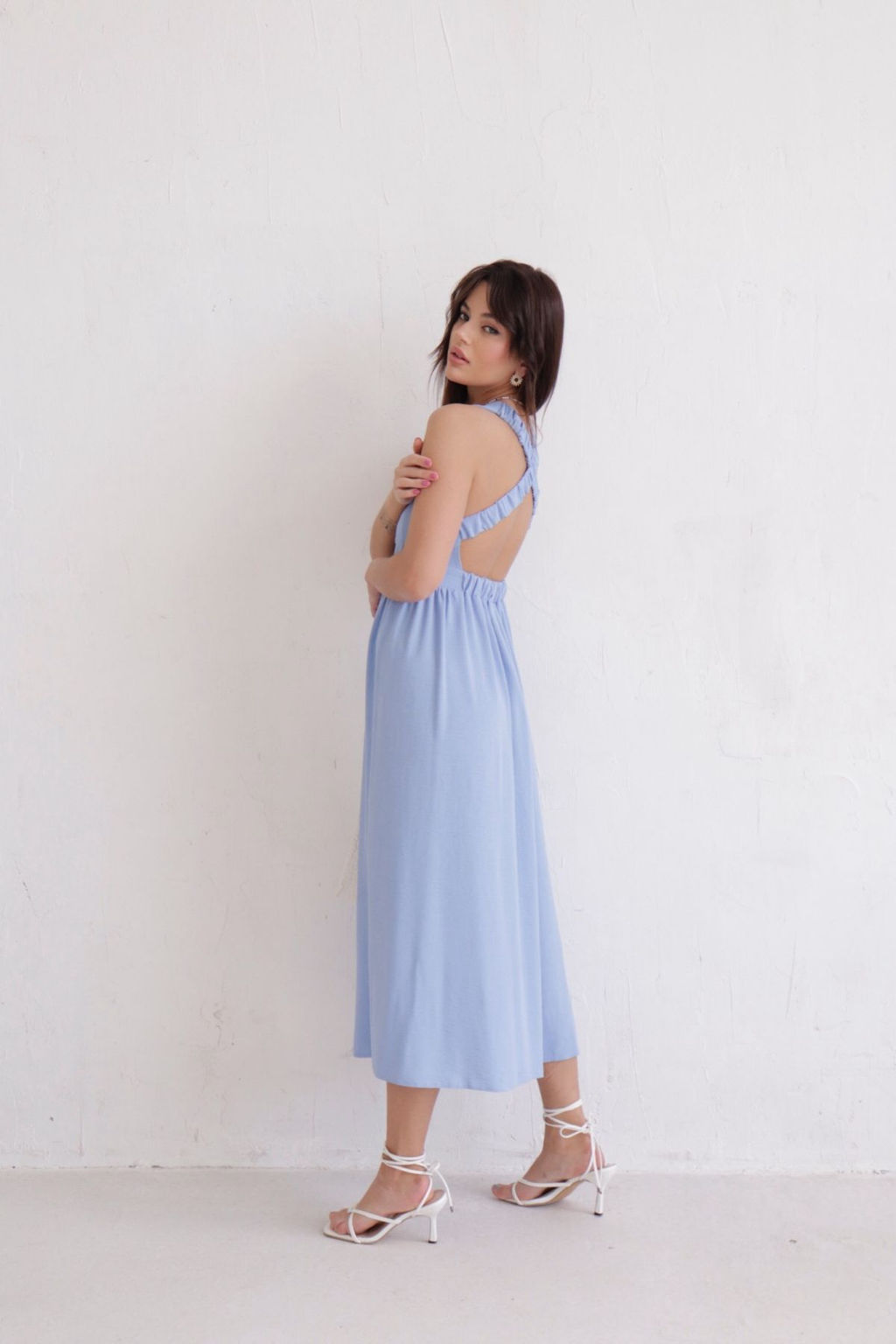 Платье с перекрещенными бретелями голубое - Martichelli фото 10