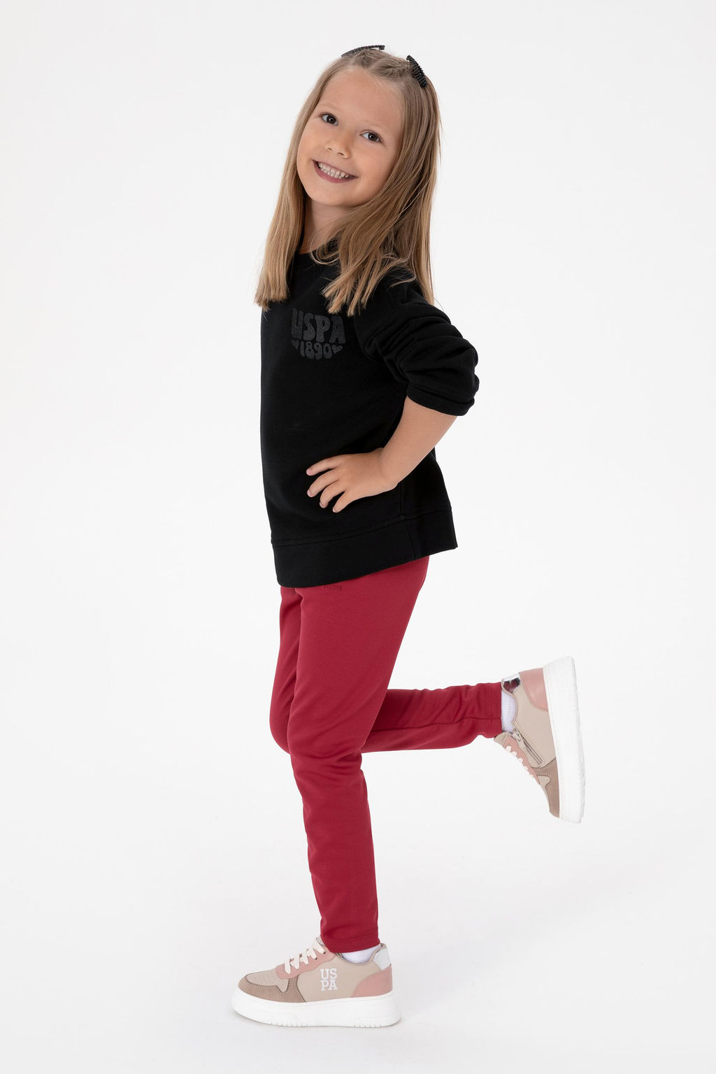 K_z _ocuk Siyah Simli Bask_ Detayl_ Bisiklet Yaka Basic Sweatshirt Sepette S_rpriz _ndirim - U.s. polo assn фото 3
